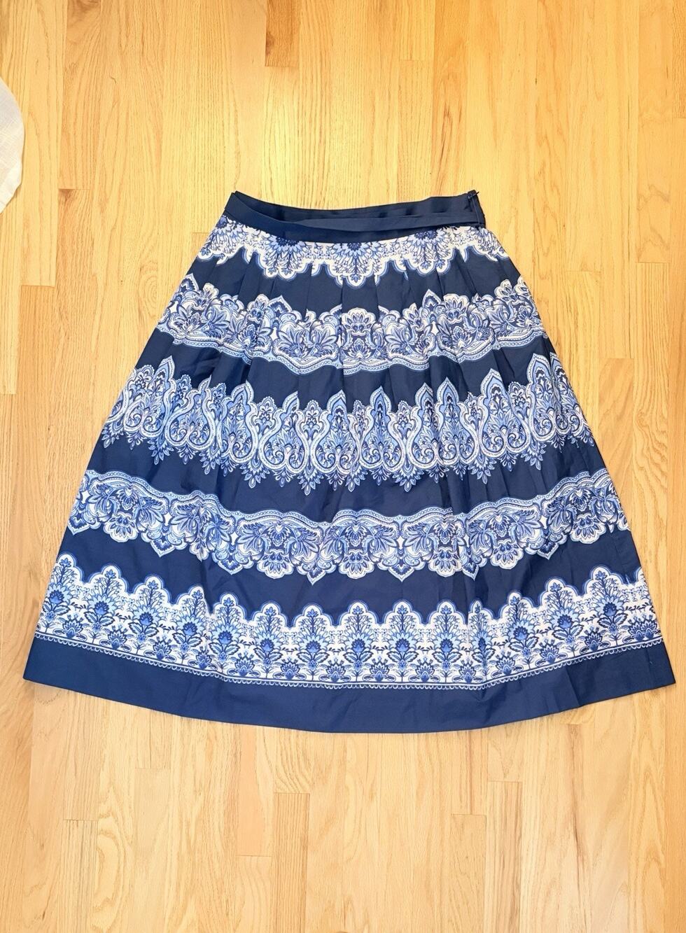 Talbots New With Tags 100% Cotton Skirt Blue Pattern Size 16 Petite Tie Belt